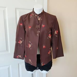 Sandra 100% silk embroidered open front blazer 10